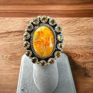 Bumblebee Jasper & Citrines in Solid Sterling Silver Ring